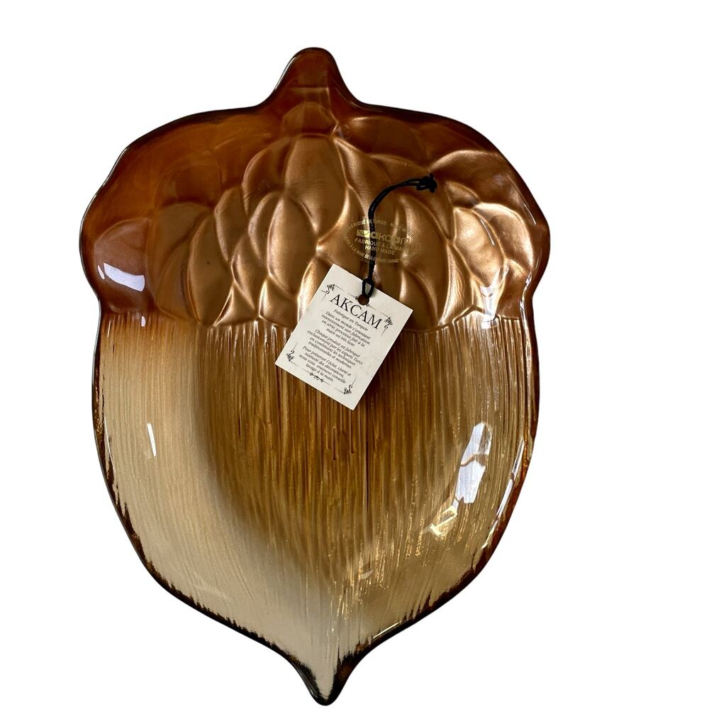 Turkish Amber Glass ACORN Dish Bowl Handmade Fall Autumn Decor by AKCAM  New
